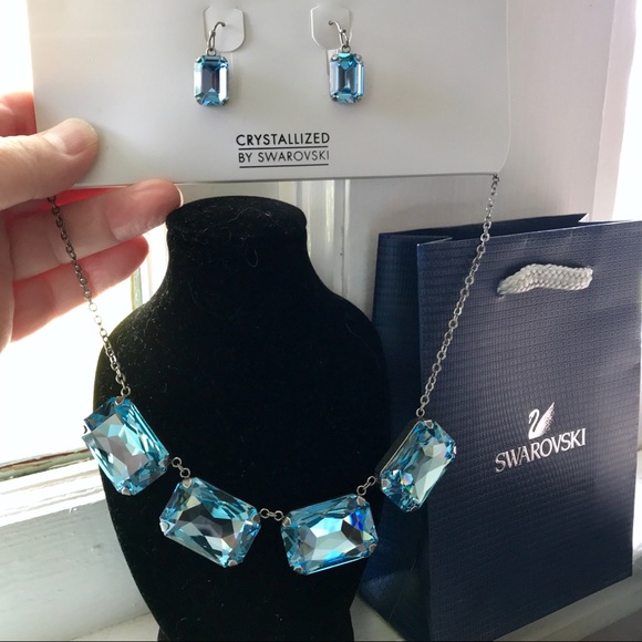 Swarovski Jewelry - Swarovski Necklace & Earrings Set Blue!